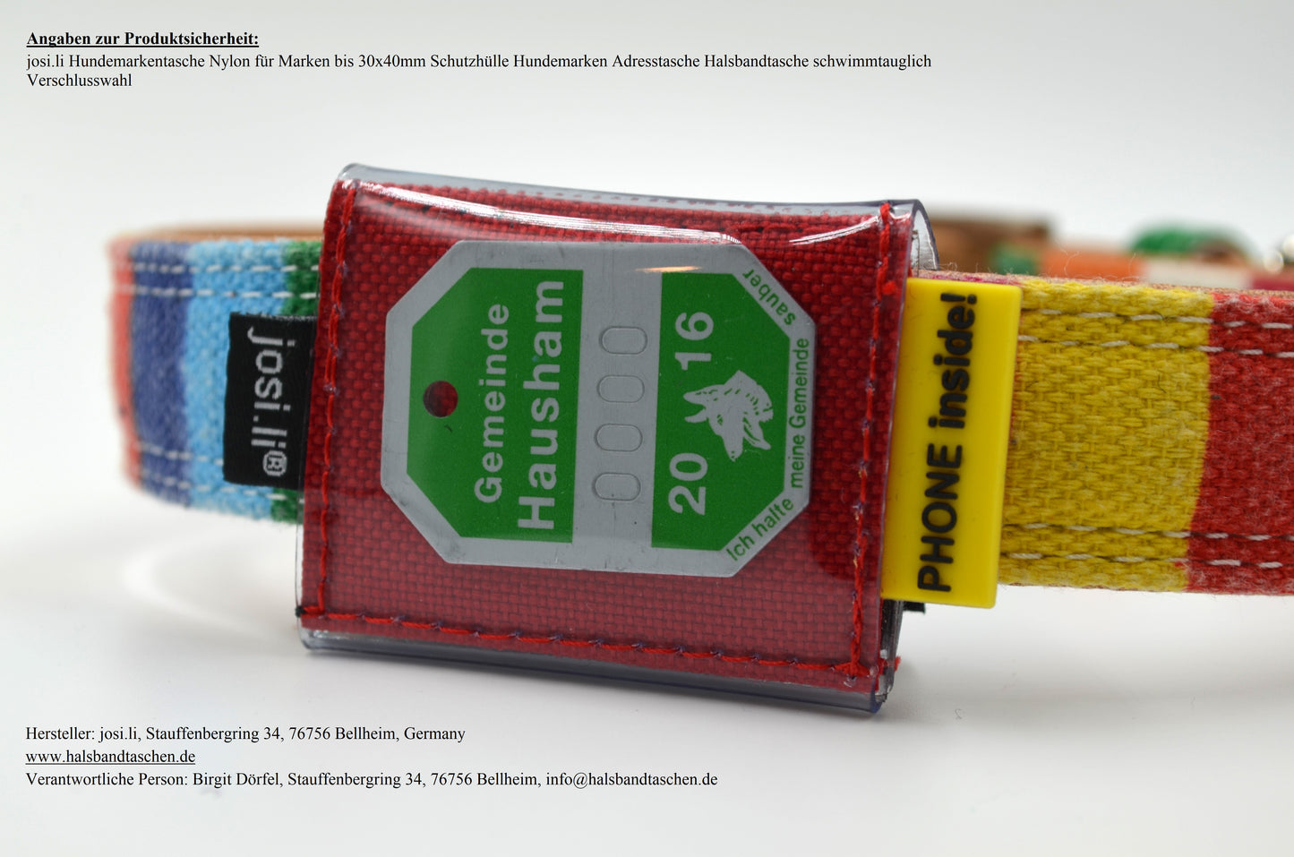 josi.li Schutzhülle für Hundemarke bis 30x40mm, Hundemarkentasche für Halsband und Geschirr aus Nylon – Farbwahl - wasserfest