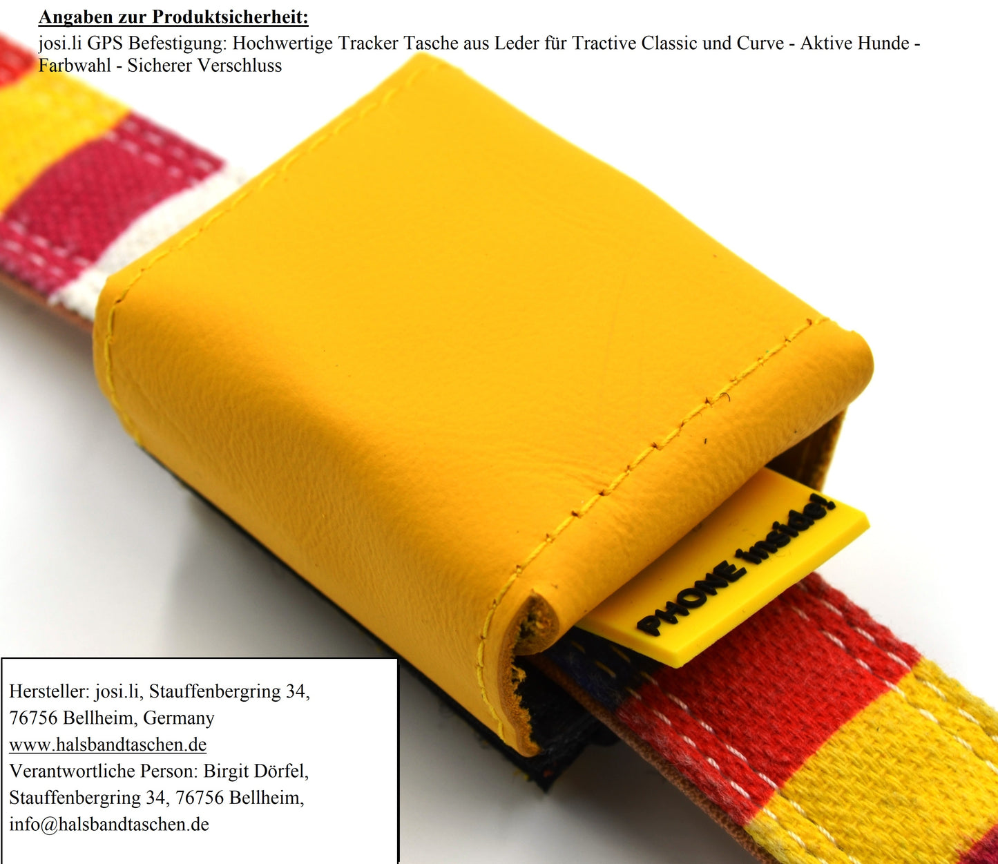 josi.li GPS Befestigung: Hochwertige Tracker Tasche aus Leder für Tractive Classic und Curve - Aktive Hunde - Farbwahl - Sicherer Verschluss