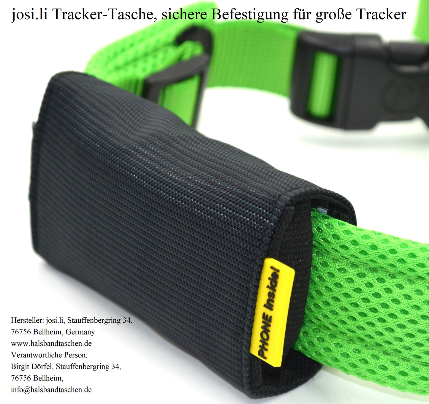 josi.li Tracker pouch, secure attachment for large Tractive Tracker, XL, Adventure, Dog 4, Dog 6, extra strong nylon, black, secure closure