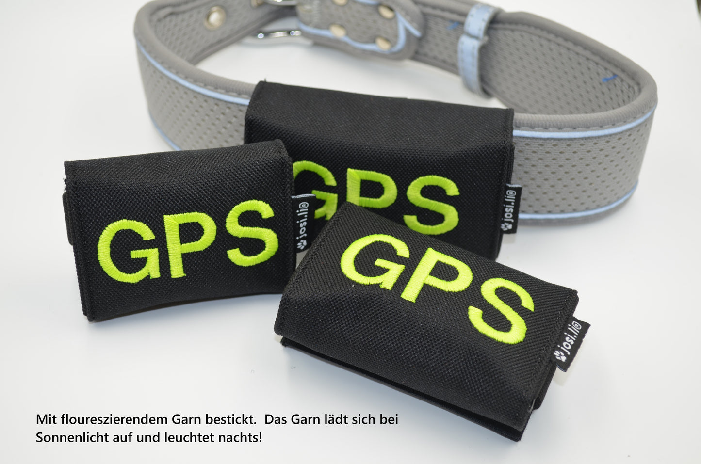 josi.li GPS Tracker-Tasche für Hunde und Pferde, für Tractive XL, Adventure, Dog 4, Dog 6, PAJ,Nylon extra stark, schwarz, sicherer Verschluss, mit floureszierender Bestickung