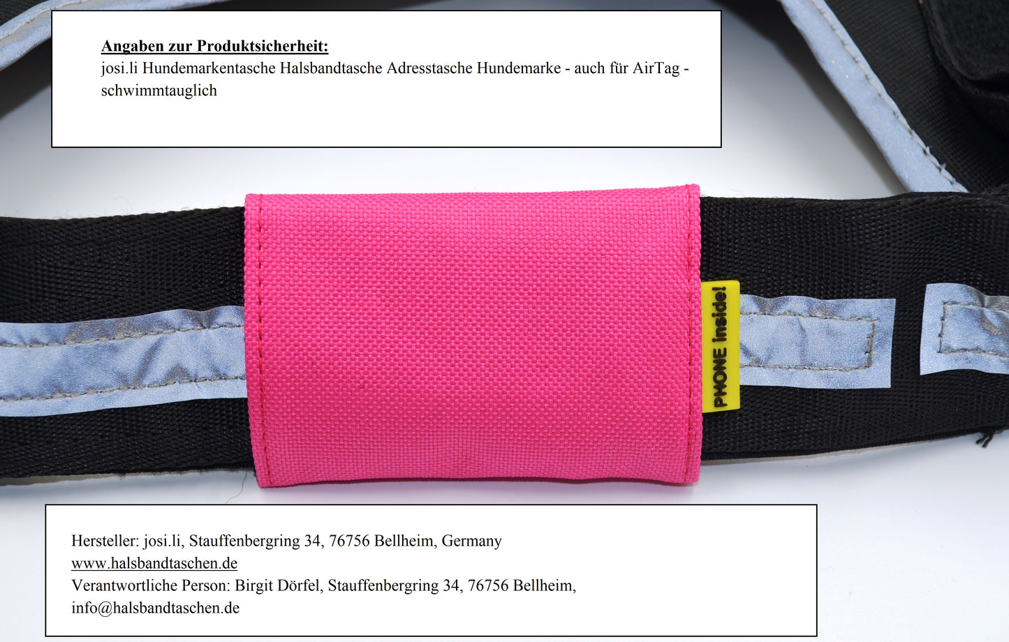 josi.li Hundemarkentasche Halsbandtasche Adresstasche Hundemarke AirTag schwimmtauglich personalisierbar